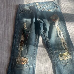 True Religion Blue Patchwork Flare Jeans
